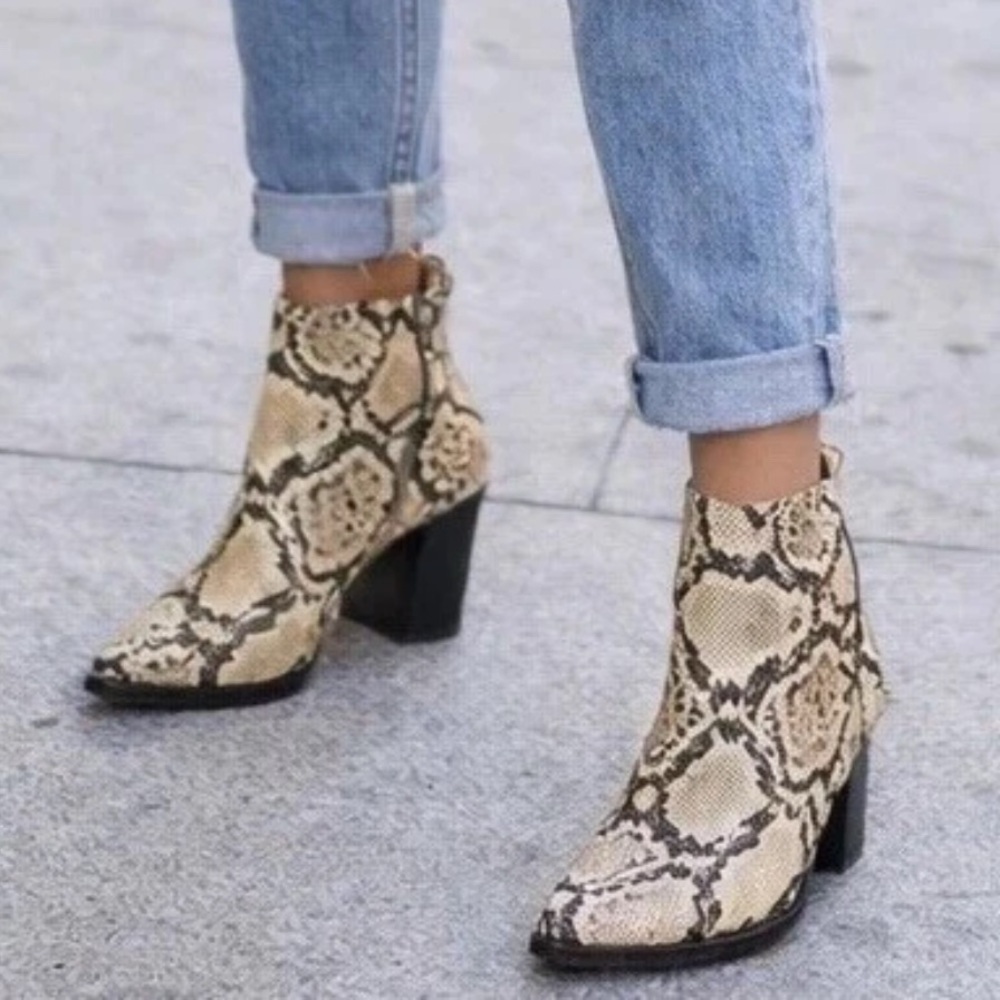 NEW Market & Spruce Snakeskin Ankle Boots size 6.5 Chunky Block Heel BOHO - Picture 2 of 14